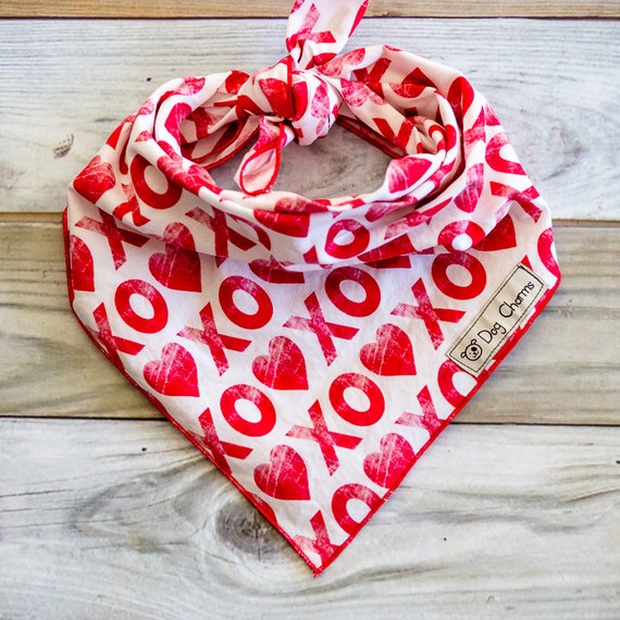 Red XO Bandana, Heart Bandana, Valentine's Day Dog Bandana, Tie On Dog Bandana