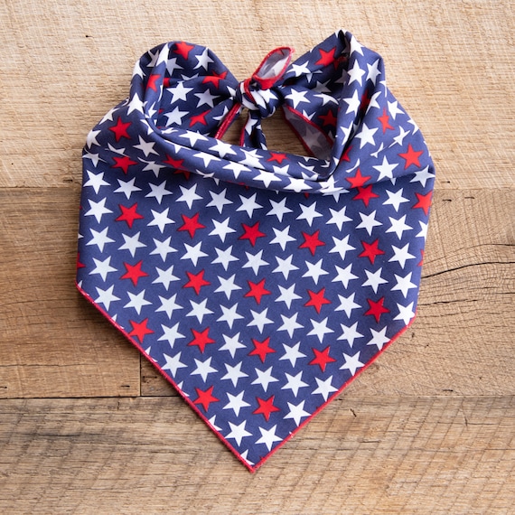 4th of July Bandana, Red White & Blue Stars, Tie On Dog Bandana