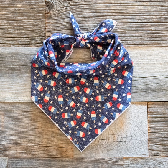 Glittery Patriotic Popsicles Dog Bandana, 4th of July Dog Bandana, Tie On Dog Bandana