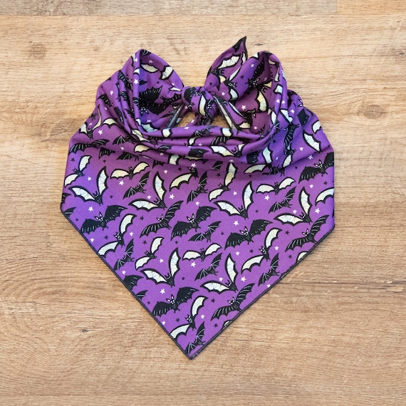 Purple Bats Dog Bandana, Halloween Dog Bandana, Tie On Dog Bandana