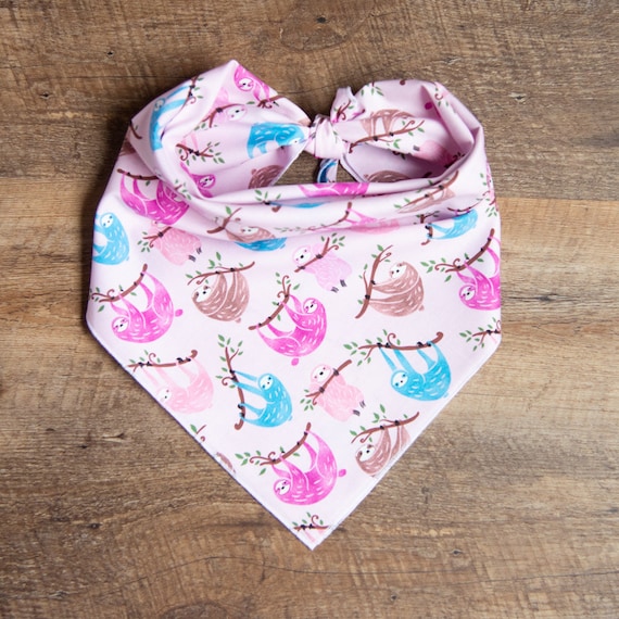 Sloths Pink Dog Bandana, Tie On Dog Bandana