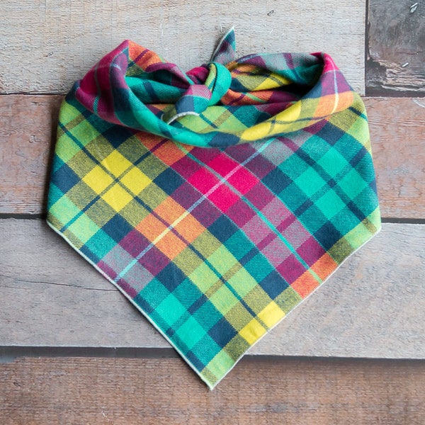 Multi Plaid Dog Bandana #1, Plaid Flannel Bandana, Plaid Dog Bandana, Tie On Bandana