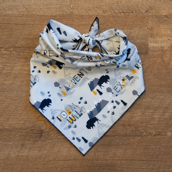 Adventure Dog Bandana, Explore, Roam Wild, Buffalo, Tie On Dog Bandana