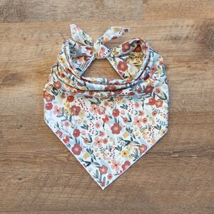 Earth Botanical Flower Dog Bandana in Rust Sage Blue, Tie On Dog Bandana