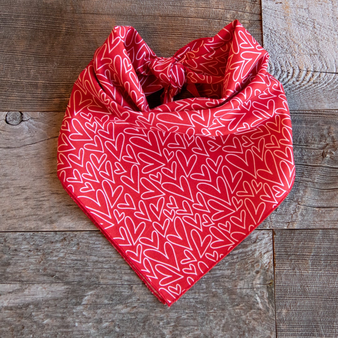 Red Hearts Dog Bandana, Valentine's Day Bandana, Tie on Dog Bandana Etsy