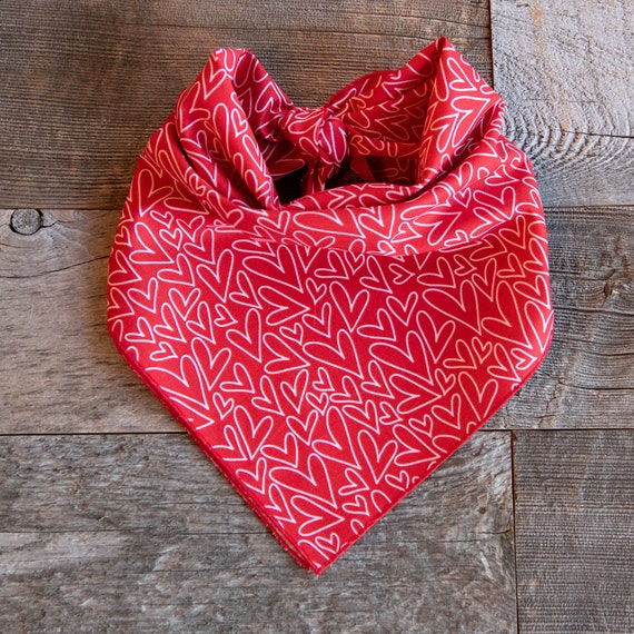 Red Hearts Dog Bandana, Valentine's Day Bandana, Tie On Dog Bandana