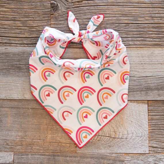 Valentine's Day Rainbows & Hearts Dog Bandana, Tie On Dog Bandana