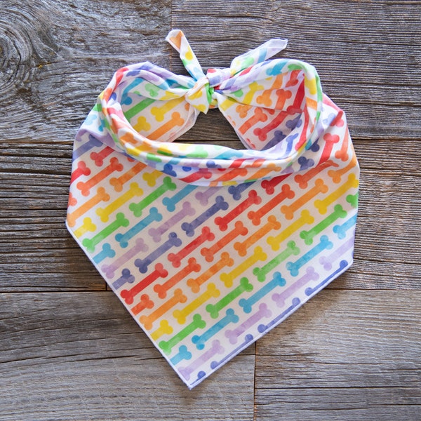 Rainbow Dog Bone Bandana, Tie On Dog Bandana