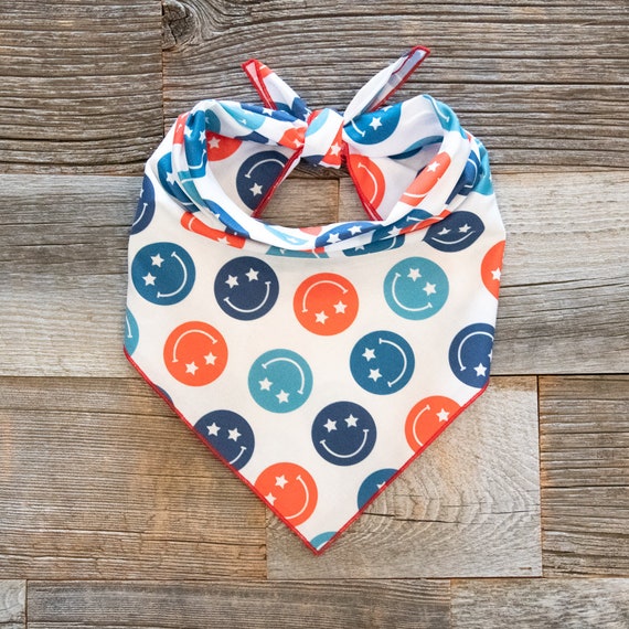 4th of July Smiley Faces Dog Bandana, Tie On Dog Bandana