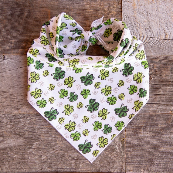 Doodle Shamrocks Dog Bandana, Shamrocks, St Patrick's Day, 4 Leaf Clovers, Clovers, Tie On Dog Bandana