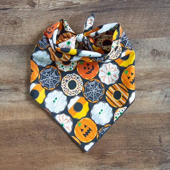 Halloween Donuts Dog Bandana, Tie On Dog Bandana