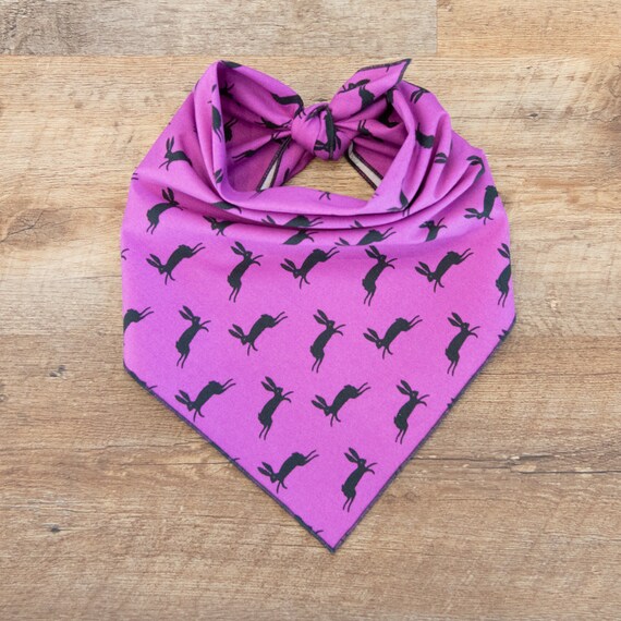 Black Rabbits on Purple Dog Bandana, Easter Tie On Dog Bandana