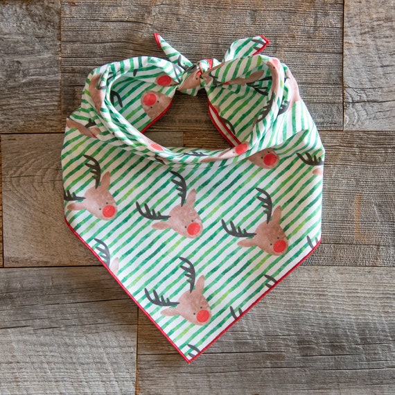 Rudolph Dog Bandana, Reindeer Dog Bandana, Christmas Tie On Dog Bandana