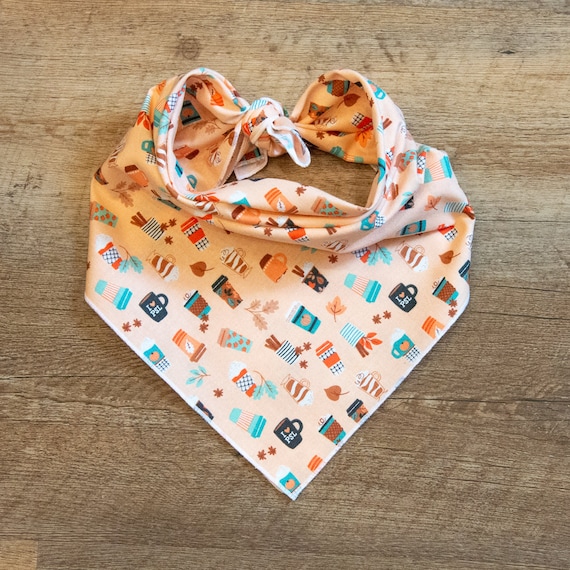 Pumpkin Spice Latte in Peach Dog Bandana, Fall Dog Bandana, I Love PSL, Tie On Dog Bandana