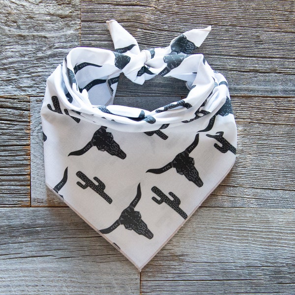 Longhorn Dog Bandana, Longhorn Skull, Tie On Dog Bandana