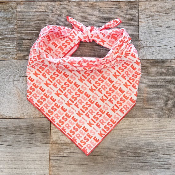 Valentine's Day Dog Bandana, Free Kisses Dog Bandana, Tie On Dog Bandana