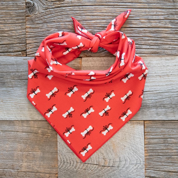 Valentine's Day Red Dog Bones Dog Bandana, Tie On Dog Bandana