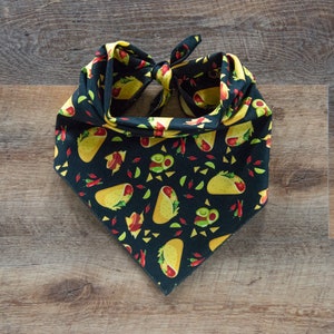 Taco Dog Bandana, Tacos on Black, Cinco de Mayo, Fiesta, Tie on Dog Bandana