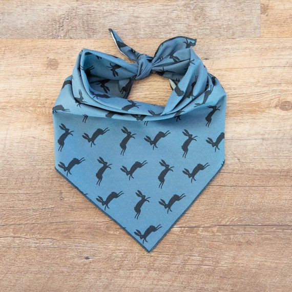 Black Rabbits on Dusty Blue, Easter Dog Bandana, Tie On Dog Bandana, Dog Scarf