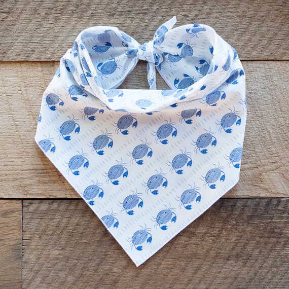 Blue Crab Dog Bandana, Tie On Dog Bandana