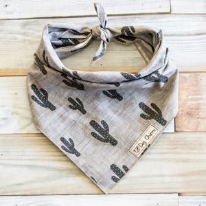 Gray Cactus Dog Bandana, Tie On Dog Bandana