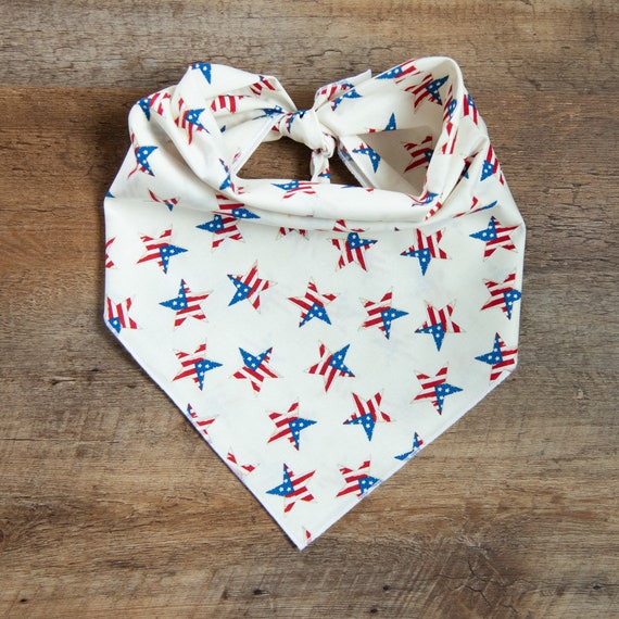 4th of July Dog Bandana, Patriotic Stars, Independence Day, Memorial Day, USA Flag, Tie On Dog Bandana