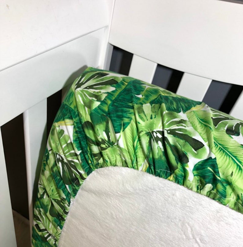 Baby Bedding Baby Shower Gift Gender Neutral Nursery Fitted Crib Sheet Palm Leaf Crib Sheet Tropical Leaf Baby Bedding