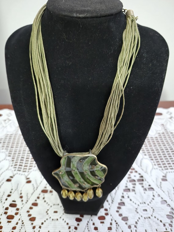 Statement necklace, Stylized fish pendent, multi … - image 2