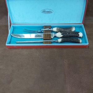 Premier carving set, Toronto Ontario, Stag handles, Original box, Sheffield England