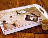 Wooden Serving Tray - French Letter decoration - old fashioned - old school décoration - French vintage - handmade beige