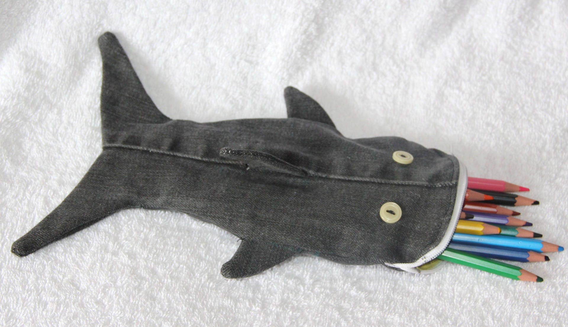 Trousse à Crayons en Forme de Poisson Jeans Noir