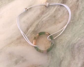 Delicate stackable pull cord Acetate celluloid peach and green mix ring charm bracelet|the perfect gift!