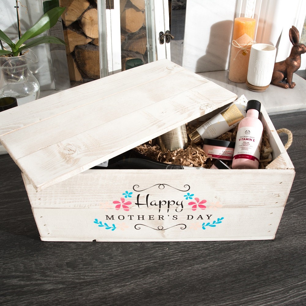 Personalised Wooden Hamper Gift Box with lid & rope handles Etsy
