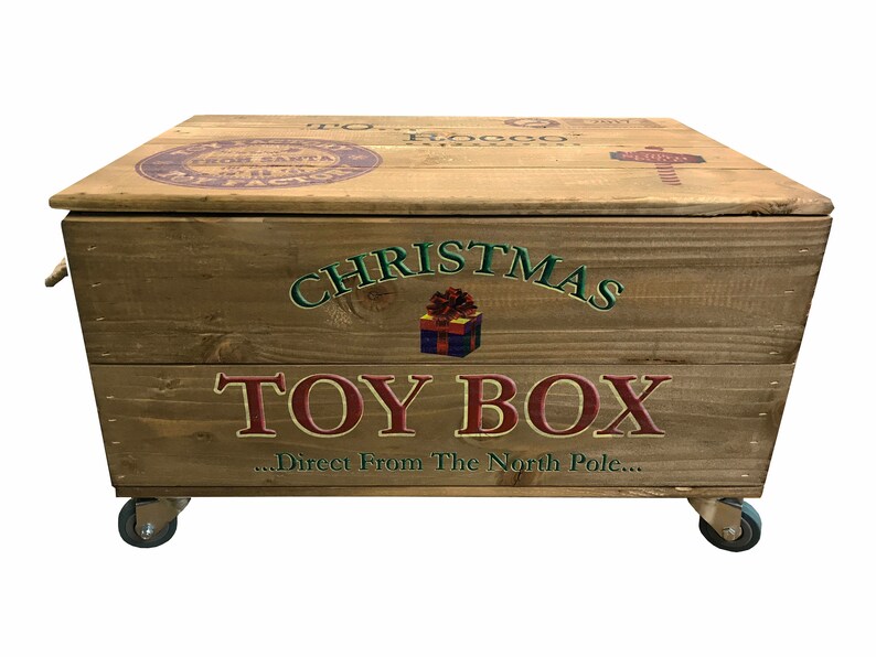Wooden Christmas Toy Box with lid and castors Etsy
