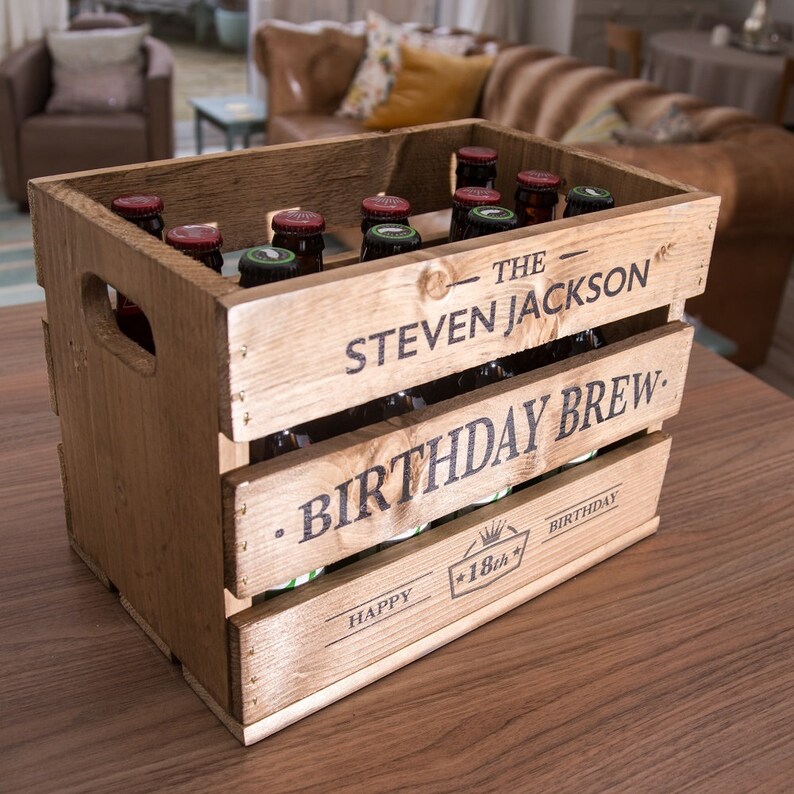 Personalised Rustic Wooden Birthday Brew Beer Crate Wine Crate Etsy