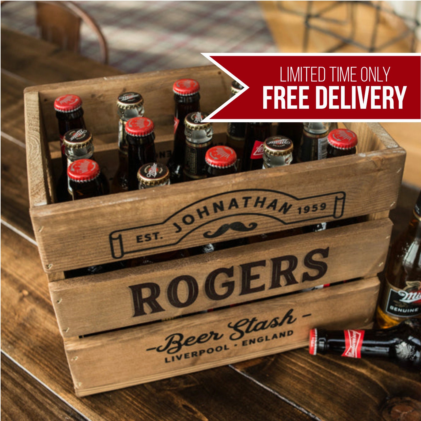 Personalised Rustic Wooden Beer Crate Wine Crate Box With Logo