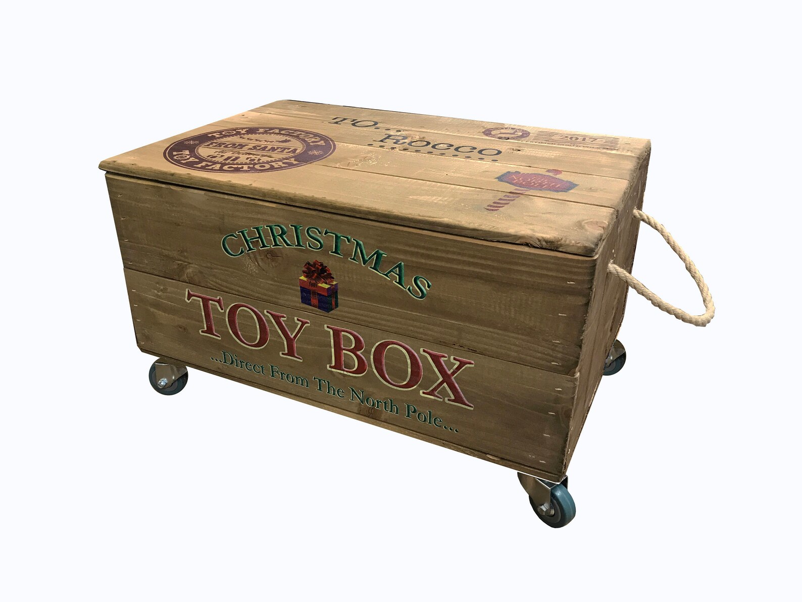 Wooden Christmas Toy Box with lid and castors Etsy