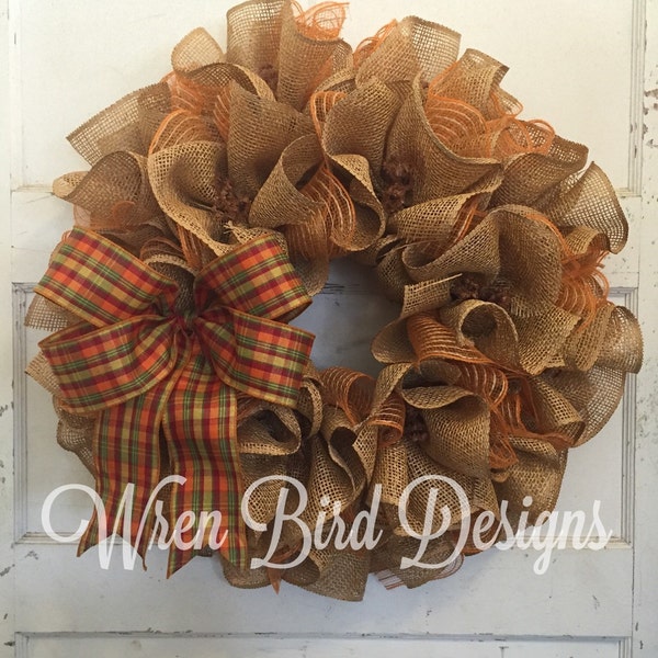 Burlap Wreath - Deco Mesh Wreath - Ruffled Wreath - Fall Wreath