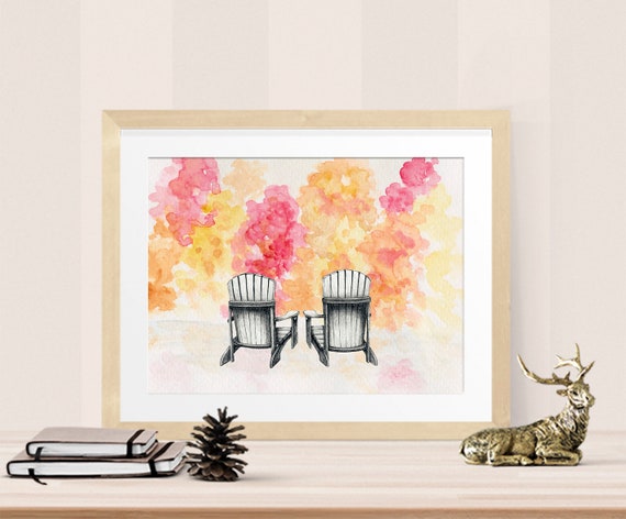 Rustic Decor Fall Adirondack Chair Print Etsy