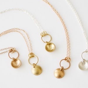 Small Circle Pendant, Silver Necklace, Bronze Necklace, Brass Necklace, Reversible Necklace