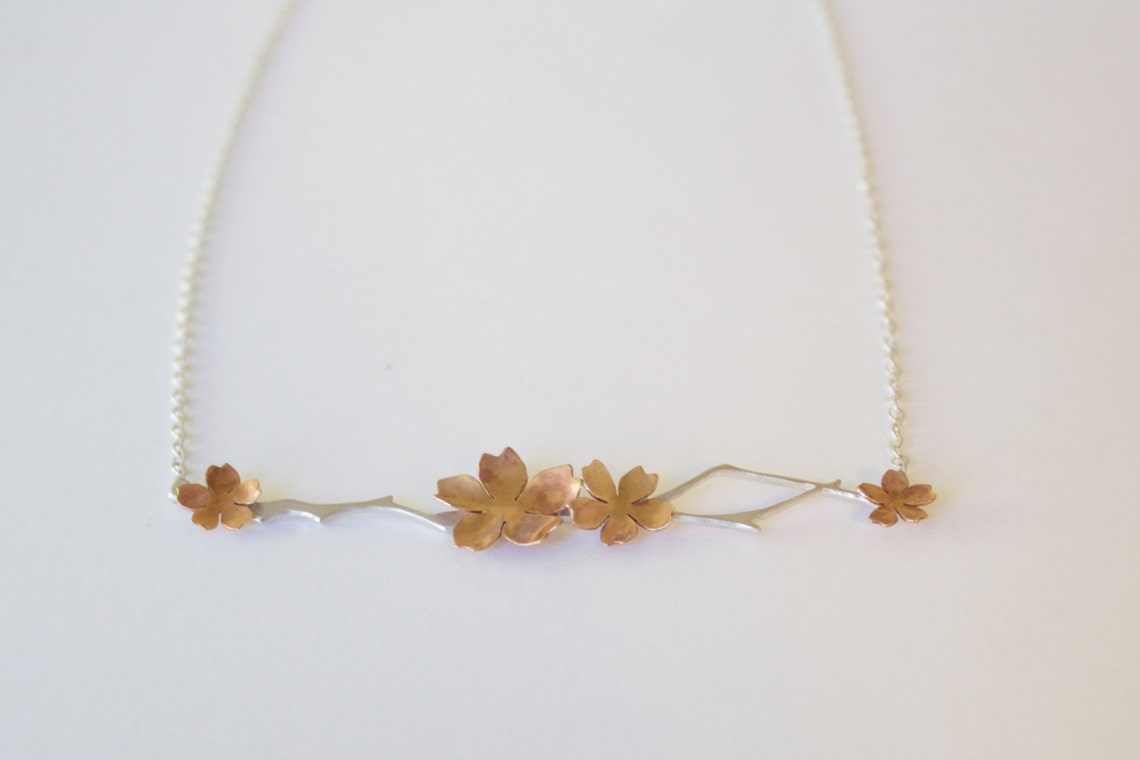 Japanese Cherry Blossom Necklace Sakura Necklace Etsy