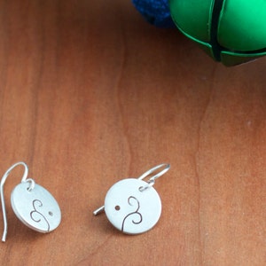 Silver Whimsical Earrings, Circle Earrings with Cutout Design
