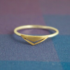 Tiny Brass Triangle Geometric Stacking Ring, Minimalist Triangle Ring