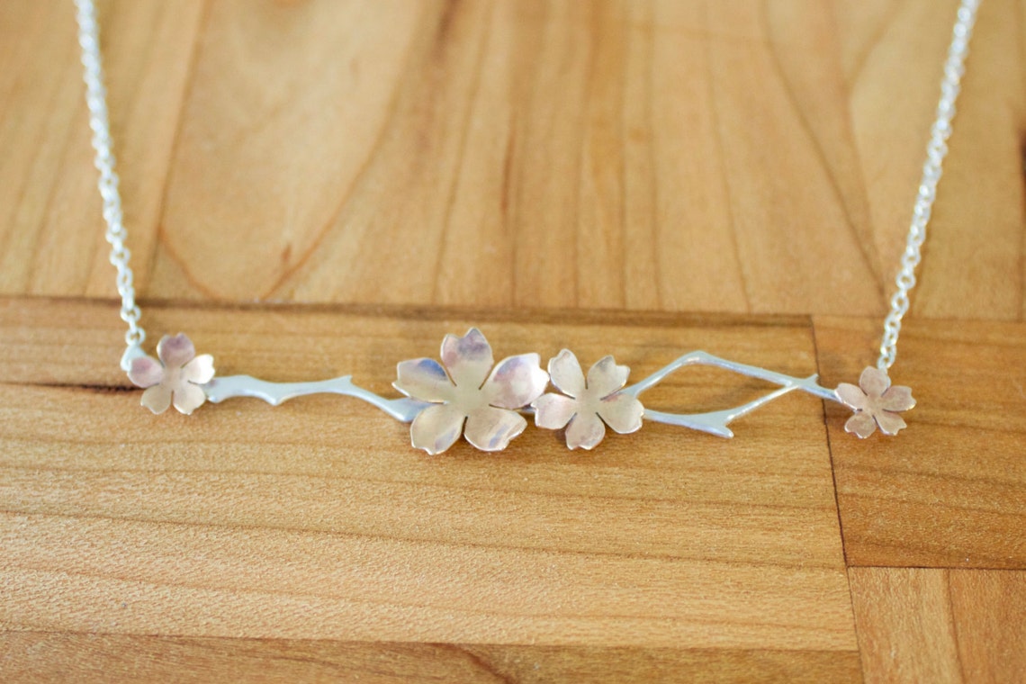 Japanese Cherry Blossom Necklace Sakura Necklace Etsy