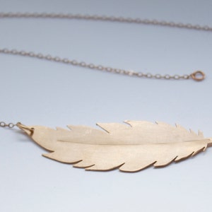 Feather Necklace in Bronze, Delicate Bronze Feather