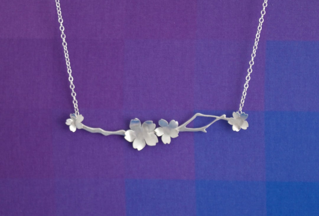 Silver Sakura Necklace Japanese Cherry Blossom Necklace Etsy