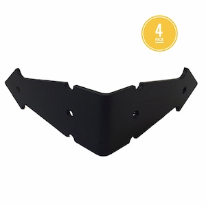 May include: Four pack of black metal corner brackets with a pointed arrow design. The brackets are designed to be used for decorative purposes.
