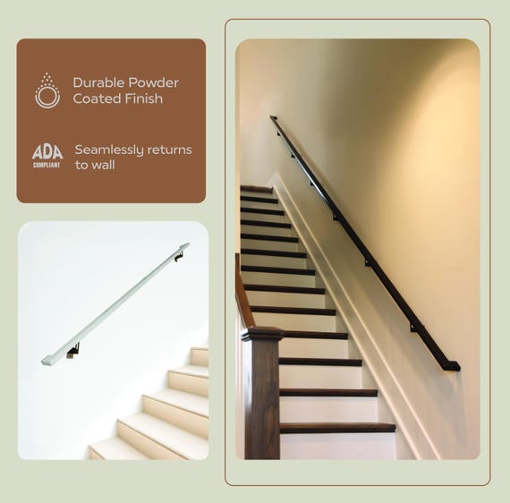 Urban Contemporary Aluminum Handrail & Grab Bar Set - 16 Ft, Black Powder Coated, Brackets Included - View #3