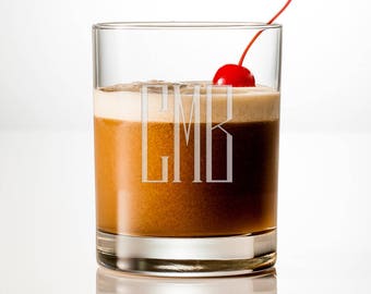 Personalized Whiskey Glass Sets, Custom Engraved Monogram 14oz Old Fashioned Glasses - Personalized Wedding, Groomsmen or Christmas Gifts