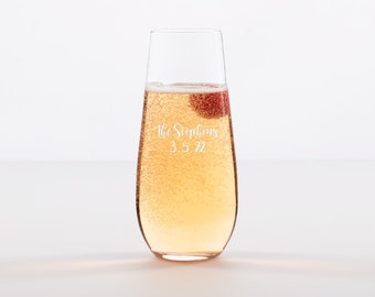 Stemless Champagne Flute Glass Sets, Custom Personalized 7.5oz Champagne Flute: perfect for wedding gifts, bridal showers, brunch parties